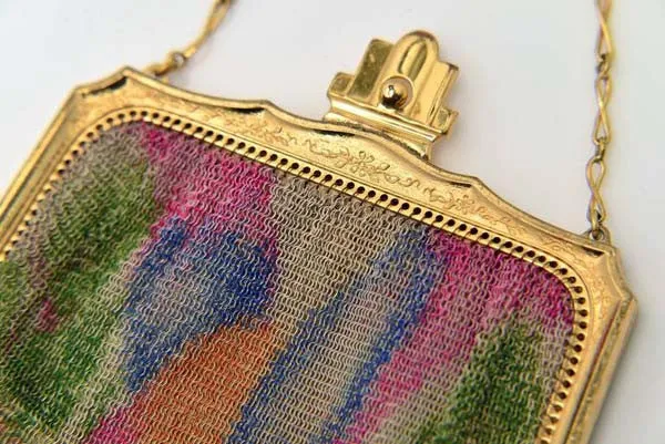1930s Whiting & Davis Art Deco Painted Mesh Purse