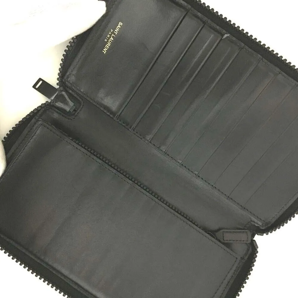 561220Y (S3) YVES Saint Laurent Wallet Long Zip Around Black PVC