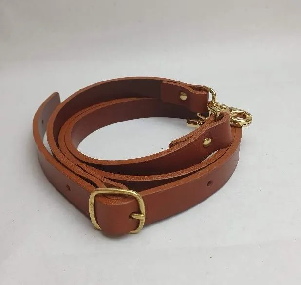 Adjustable Vegetable Tanned Leather Bag Strap with buckle and clips