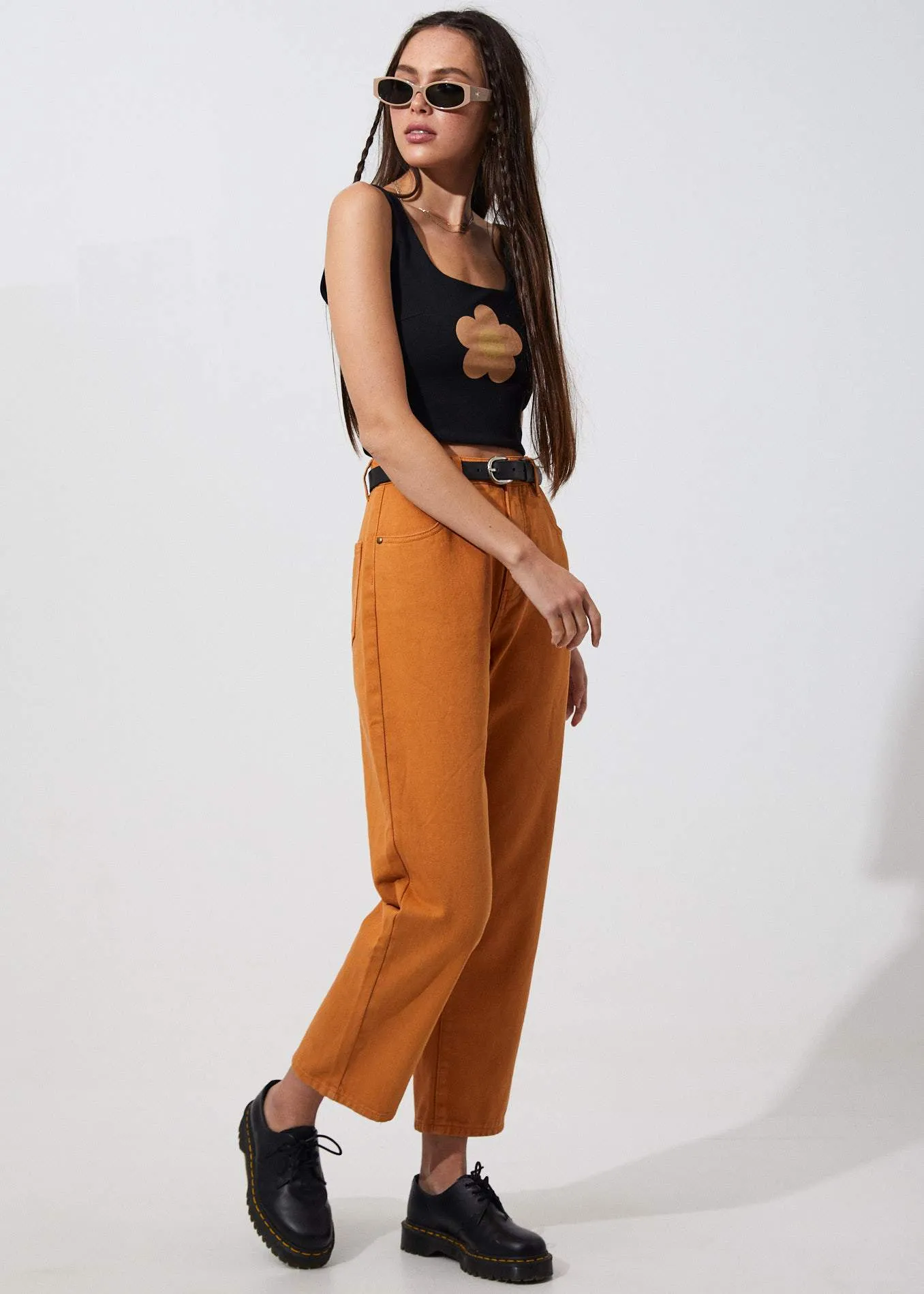 Afends Womens Shelby - Twill High Waist Wide Leg Jeans - Mango