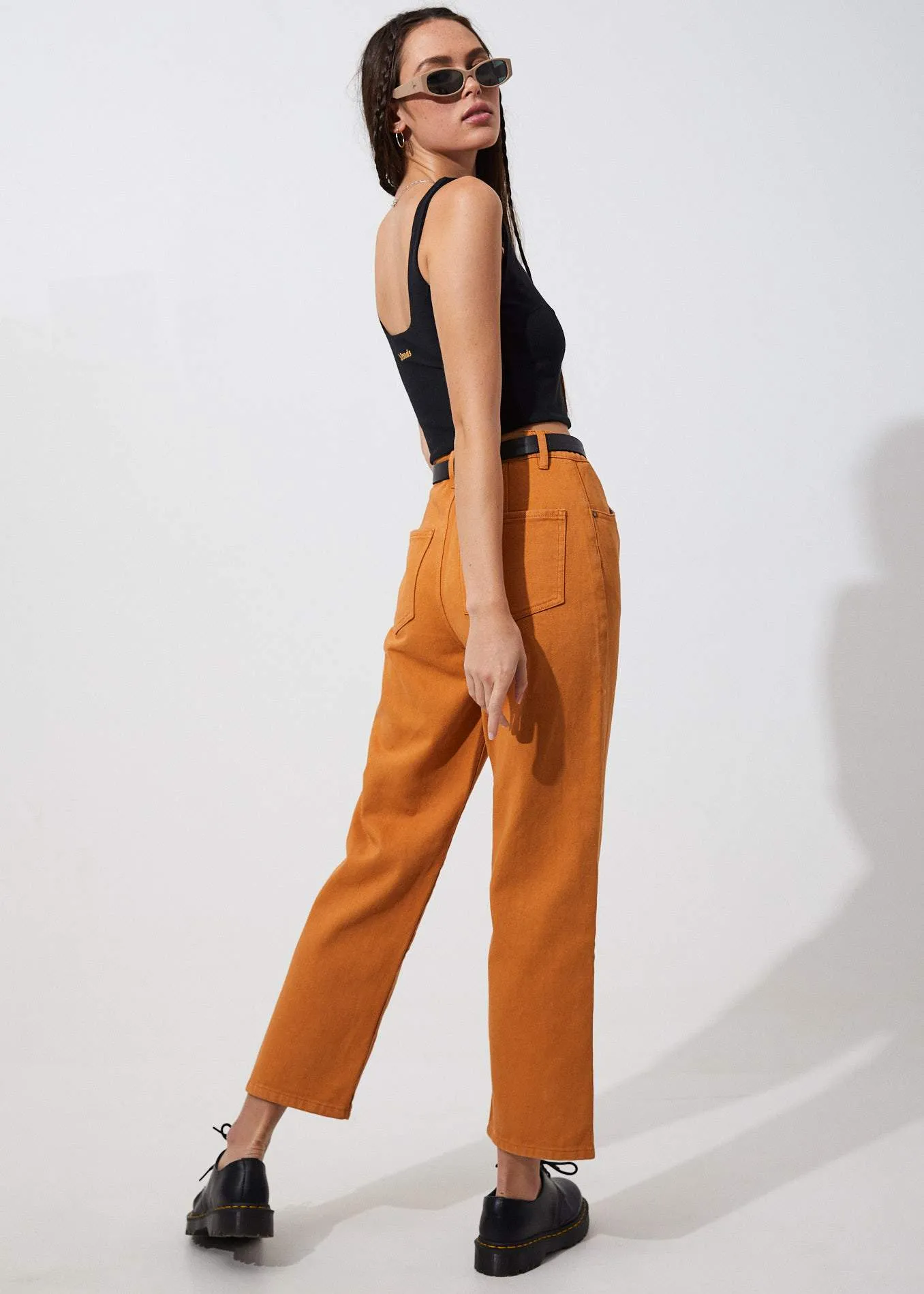 Afends Womens Shelby - Twill High Waist Wide Leg Jeans - Mango