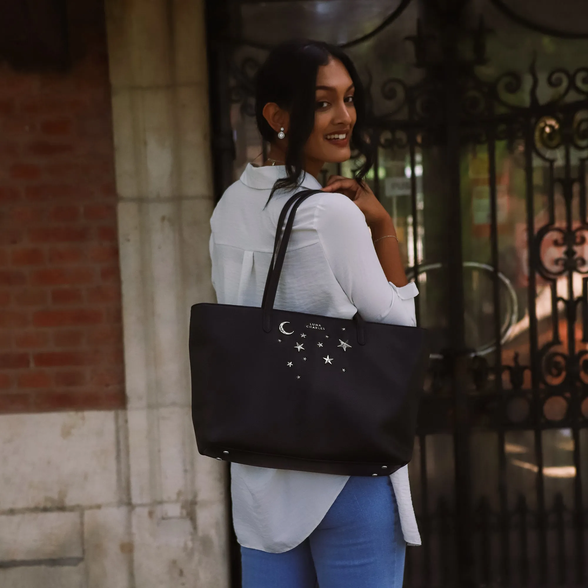 Anya Star Studded Tote Bag - Black & Silver