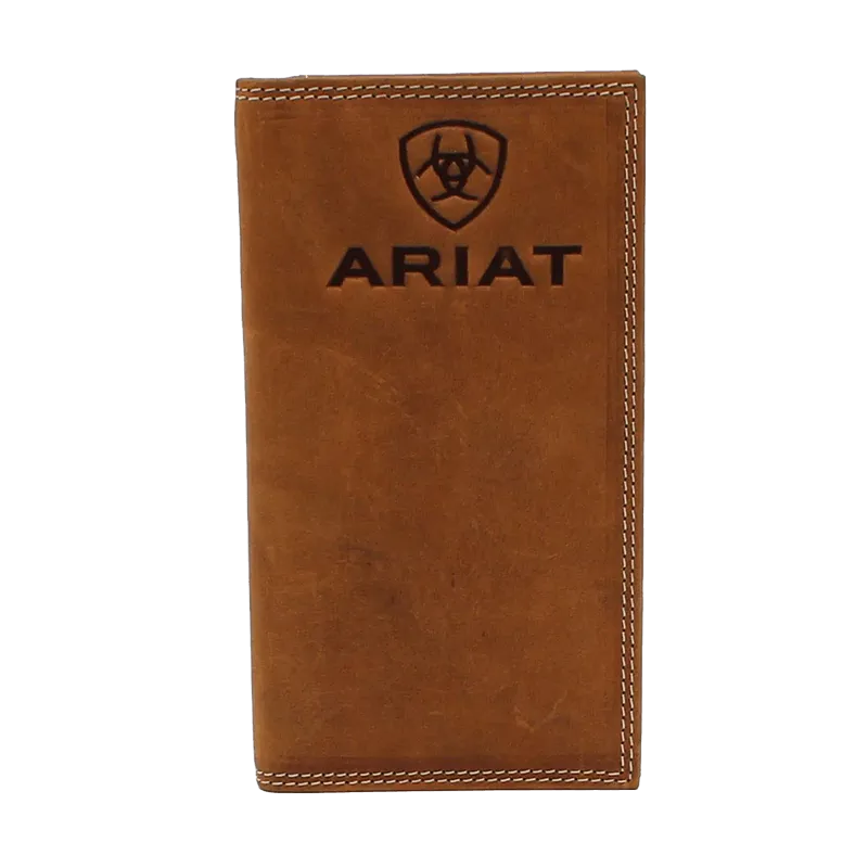Ariat Men's Tan Embossed Logo Checkbook Rodeo Wallet