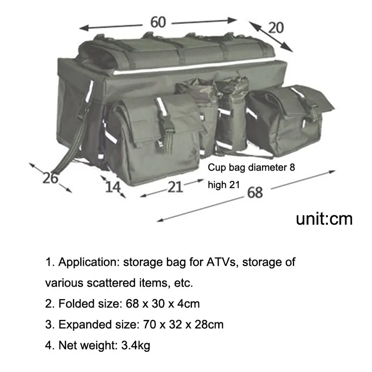 ATV Bag Quad Bike Go Kart Bag Snowmobile Mountain Bike Bag, Color: Army Green