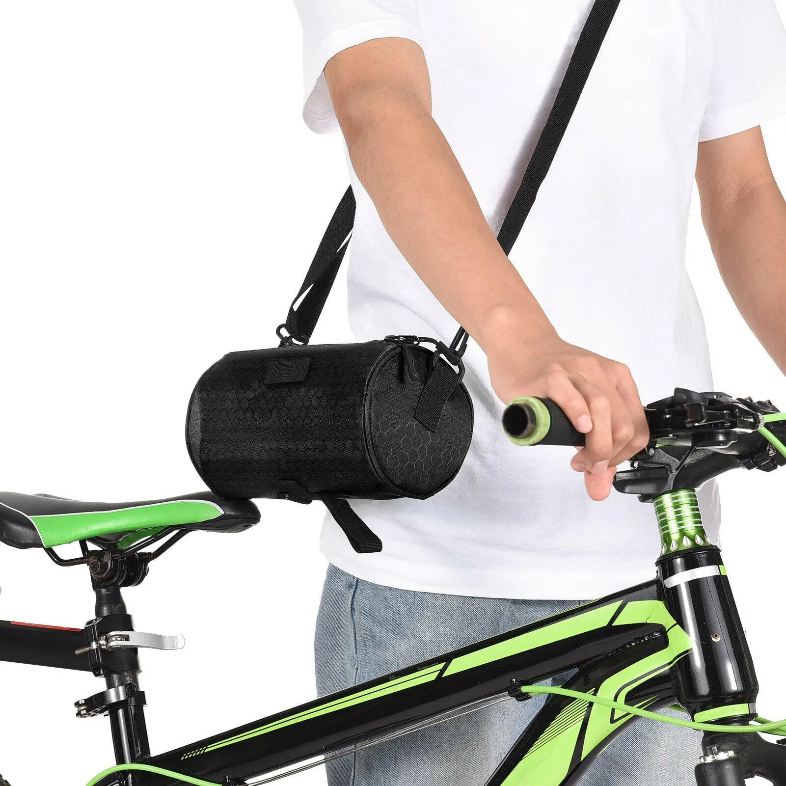 Bike Handlebar Bag Bicycle Front Frame Storage Bag Mobile Phone Mount Bag with Removable Shoulder Strap
