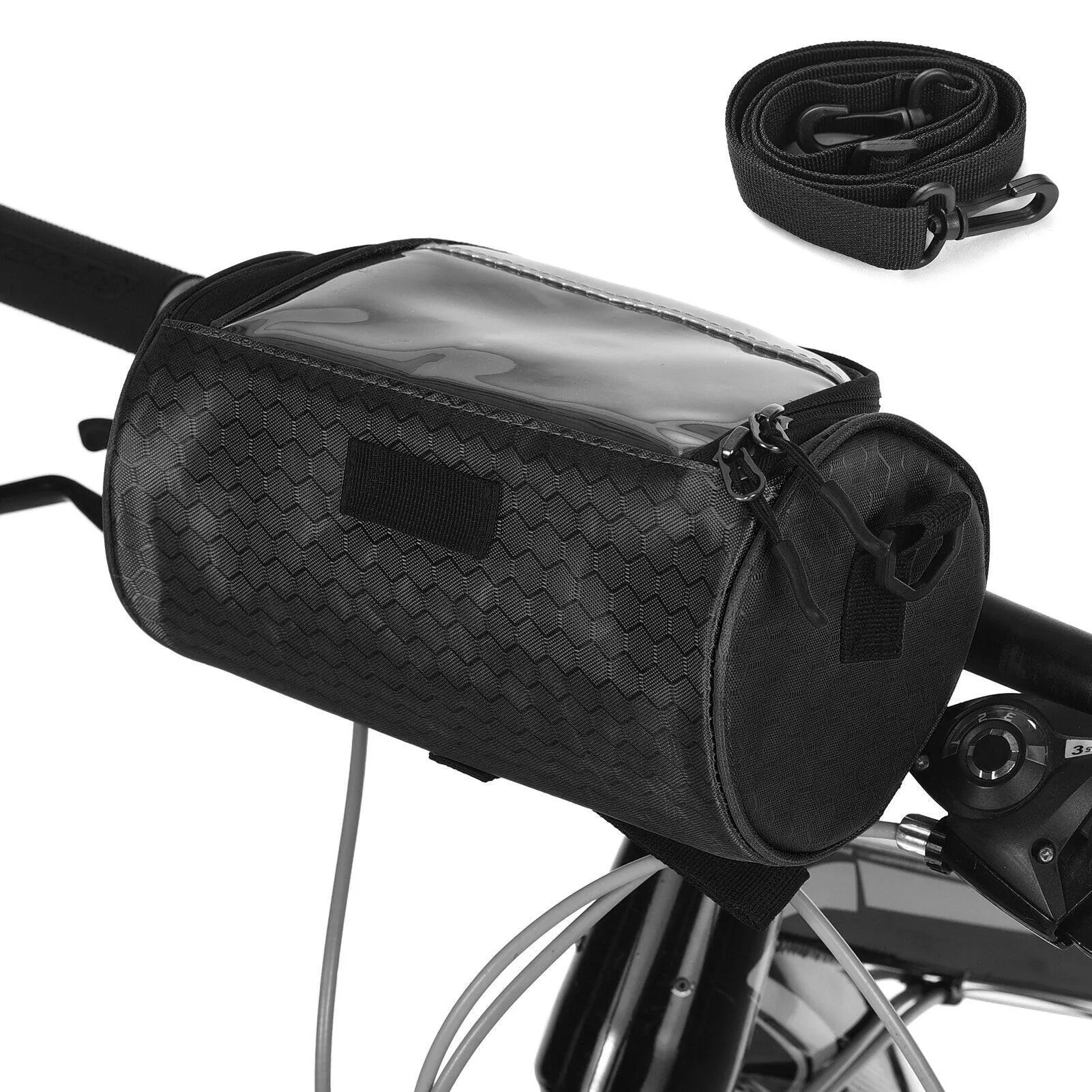 Bike Handlebar Bag Bicycle Front Frame Storage Bag Mobile Phone Mount Bag with Removable Shoulder Strap