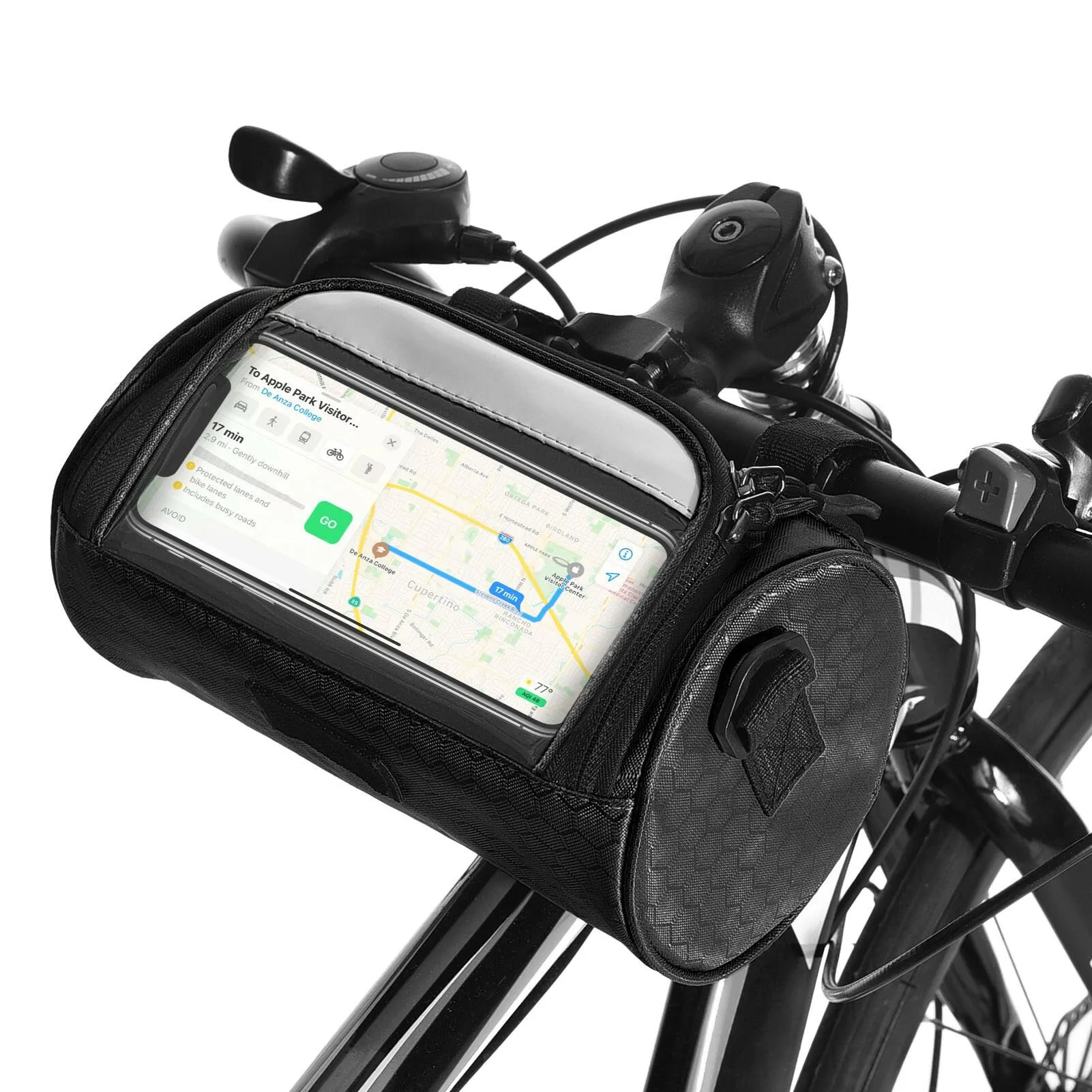 Bike Handlebar Bag Bicycle Front Frame Storage Bag Mobile Phone Mount Bag with Removable Shoulder Strap