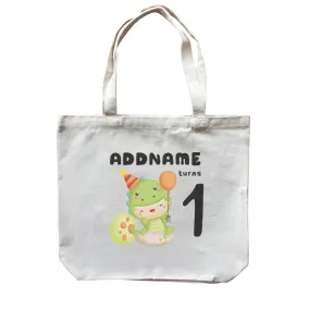 Birthday Dinosaur Happy Baby Wearing Dinosaur Suit Addname Turns 1 Canvas Bag