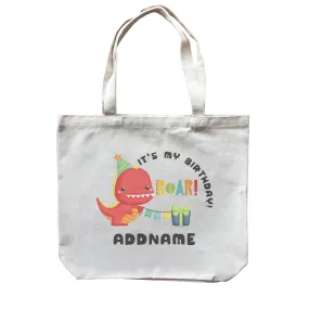 Birthday Dinosaur Happy Red Rex Wearing Party Hat It's My Birthday Addname Canvas Bag