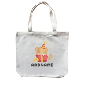 Birthday Friendly Animals Happy Dog Inside Present Box Addname Canvas Bag