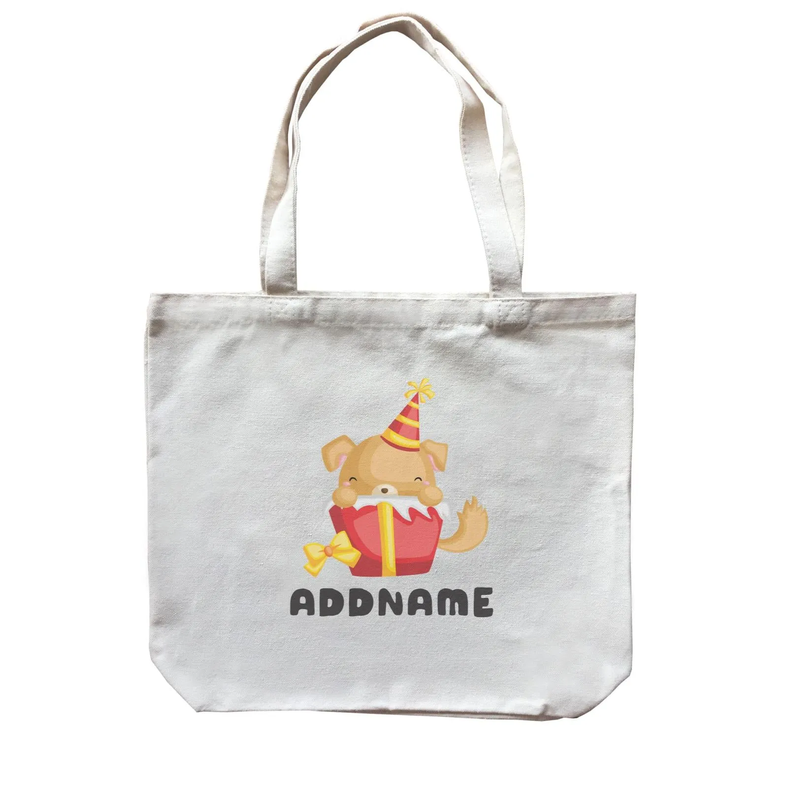 Birthday Friendly Animals Happy Dog Inside Present Box Addname Canvas Bag