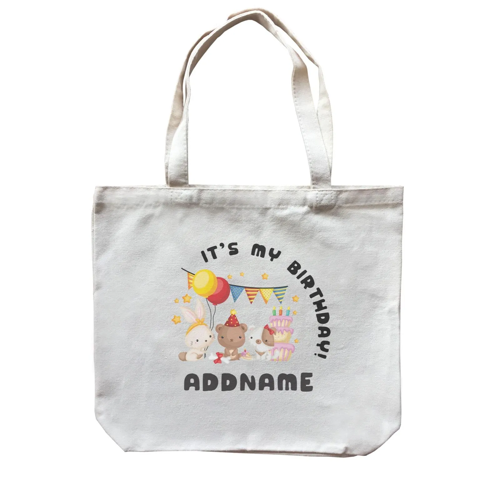 Birthday Friendly Animals Rabbit Bear And Dog Party It's My Birthday Addname Canvas Bag