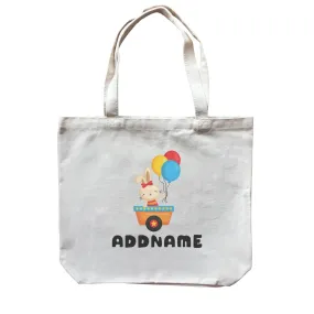Birthday Fun Train Bunny Holding Balloons Addname Canvas Bag