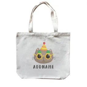 Birthday Hawaii Cute Cat Wearing Pineapple Glasses Addname Canvas Bag