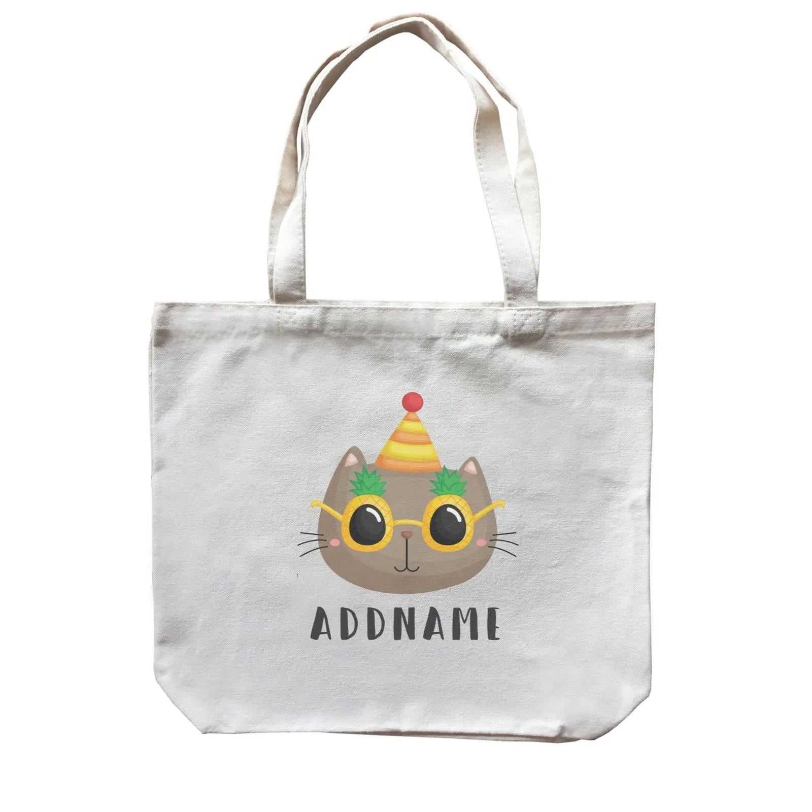 Birthday Hawaii Cute Cat Wearing Pineapple Glasses Addname Canvas Bag