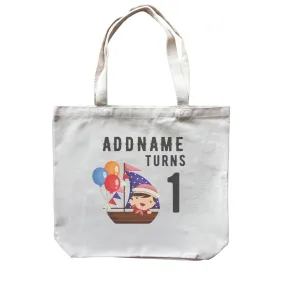 Birthday Sailor Baby Girl In Ship With Balloon Addname Turns 1 Canvas Bag