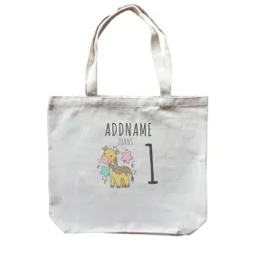 Birthday Sketch Animals Giraffe with Party Horn Addname Turns 1 Canvas Bag