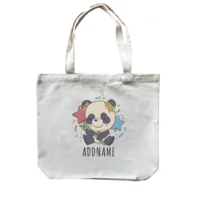 Birthday Sketch Animals Panda with Party Hat Holding Bamboo Addname Canvas Bag