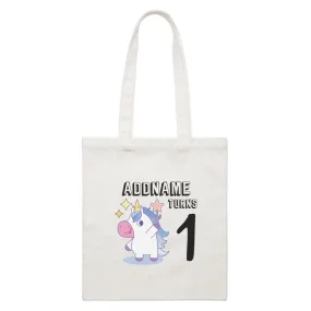 Birthday Unicorn Boy With Magic Wand Addname Turns 1 White Canvas Bag