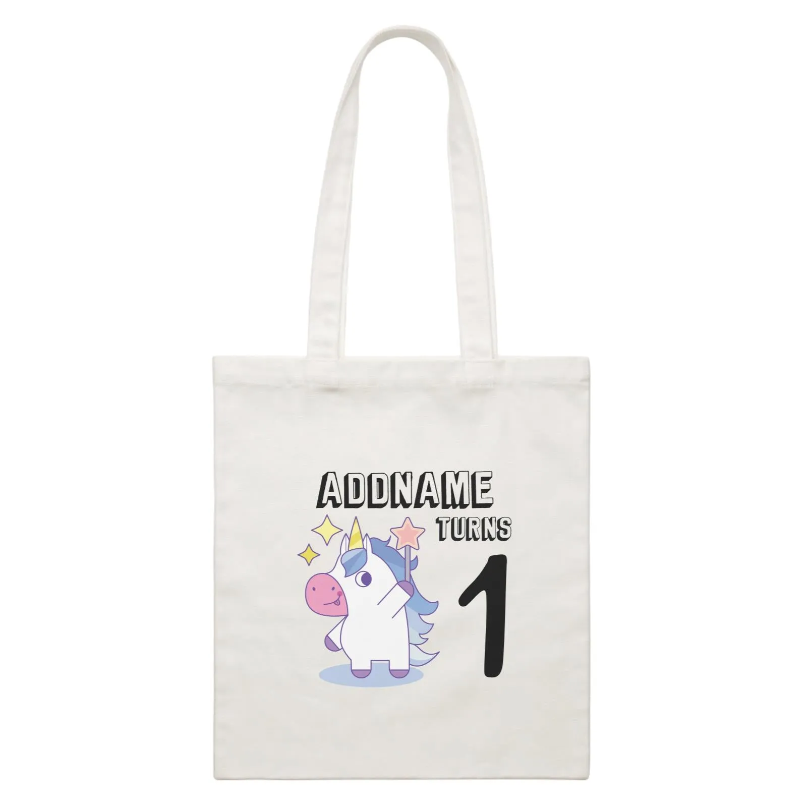 Birthday Unicorn Boy With Magic Wand Addname Turns 1 White Canvas Bag