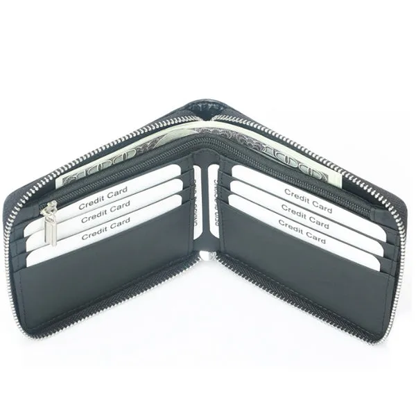 Black Genuine Leather RFID Zipper Wallet 黑色真皮 RFID 拉鍊錢包 CH19039
