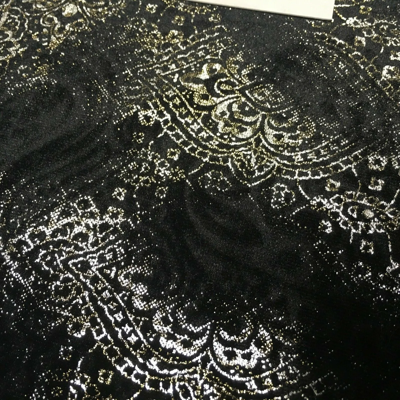 Black Gold Silver Embossed Foil Ornamental Velvet Velour stretch Fabric 58" M971