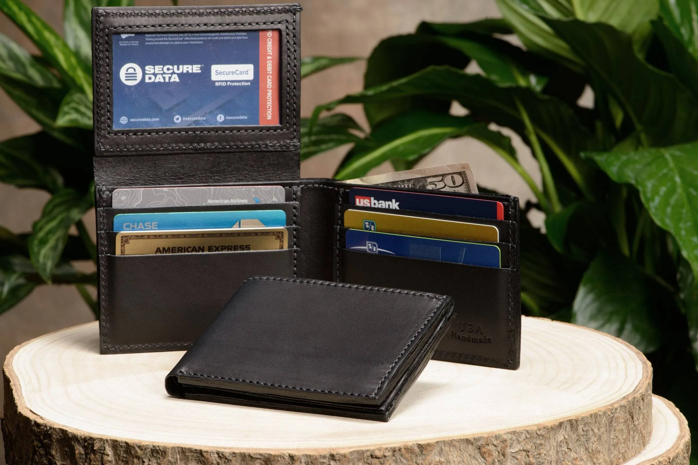 Black Premium Leather Bifold Wallet With Flip Up ID Window