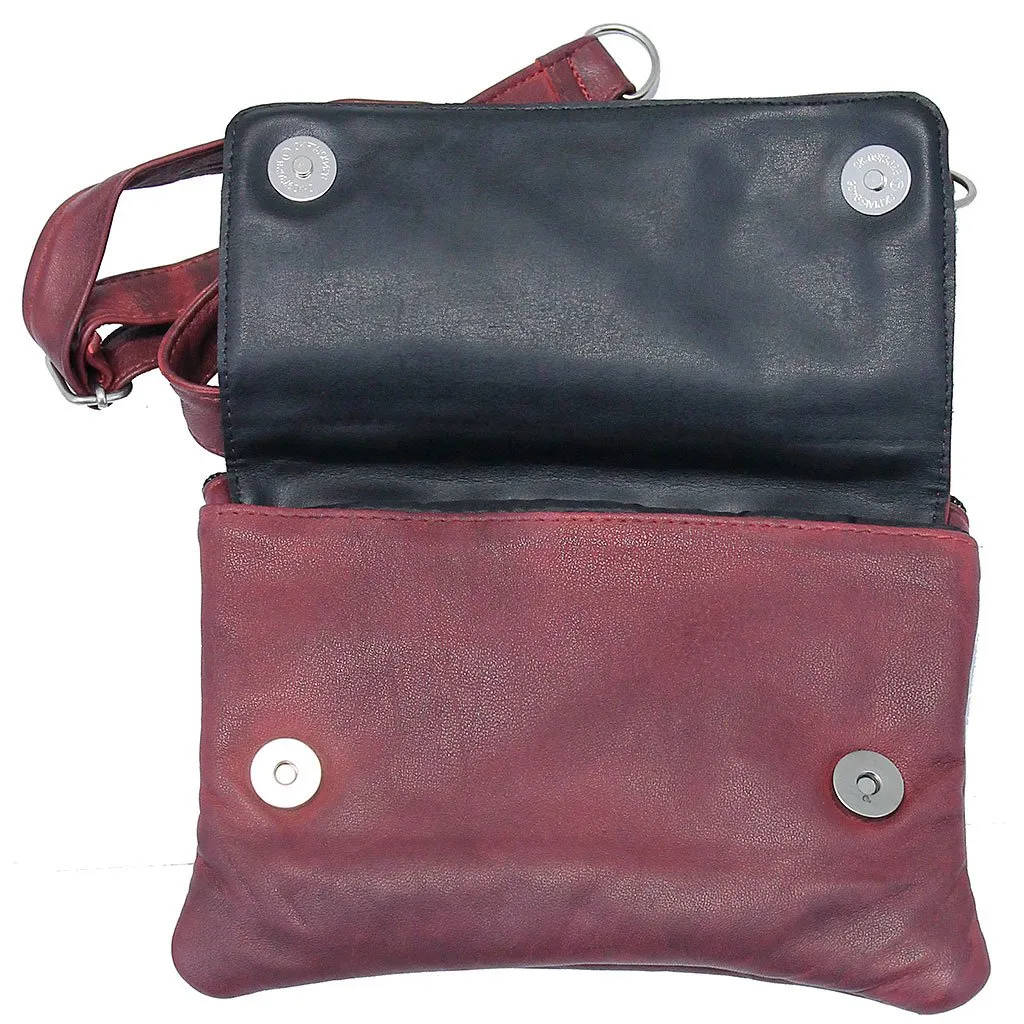 Burgundy Lambskin Stud Trim Leather Hip Clip Bag #PKK9702RR
