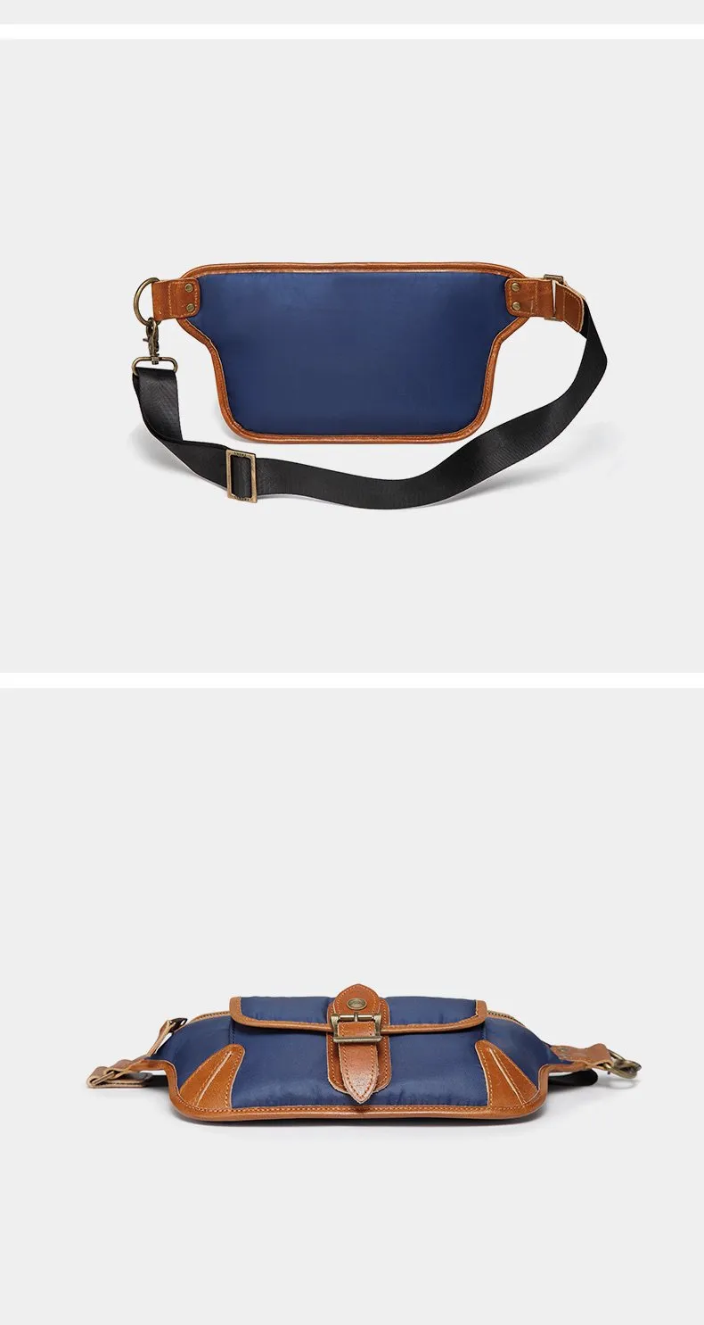 Casual Blue Nylon Leather Fanny Pack Men's Chest Bag Hip Bag Waist Bag For Men