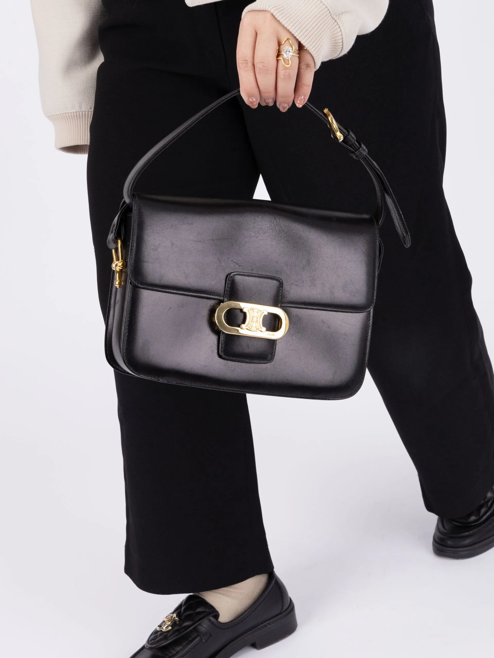Celine Triomphe Navy Box Calf Shoulder Bag