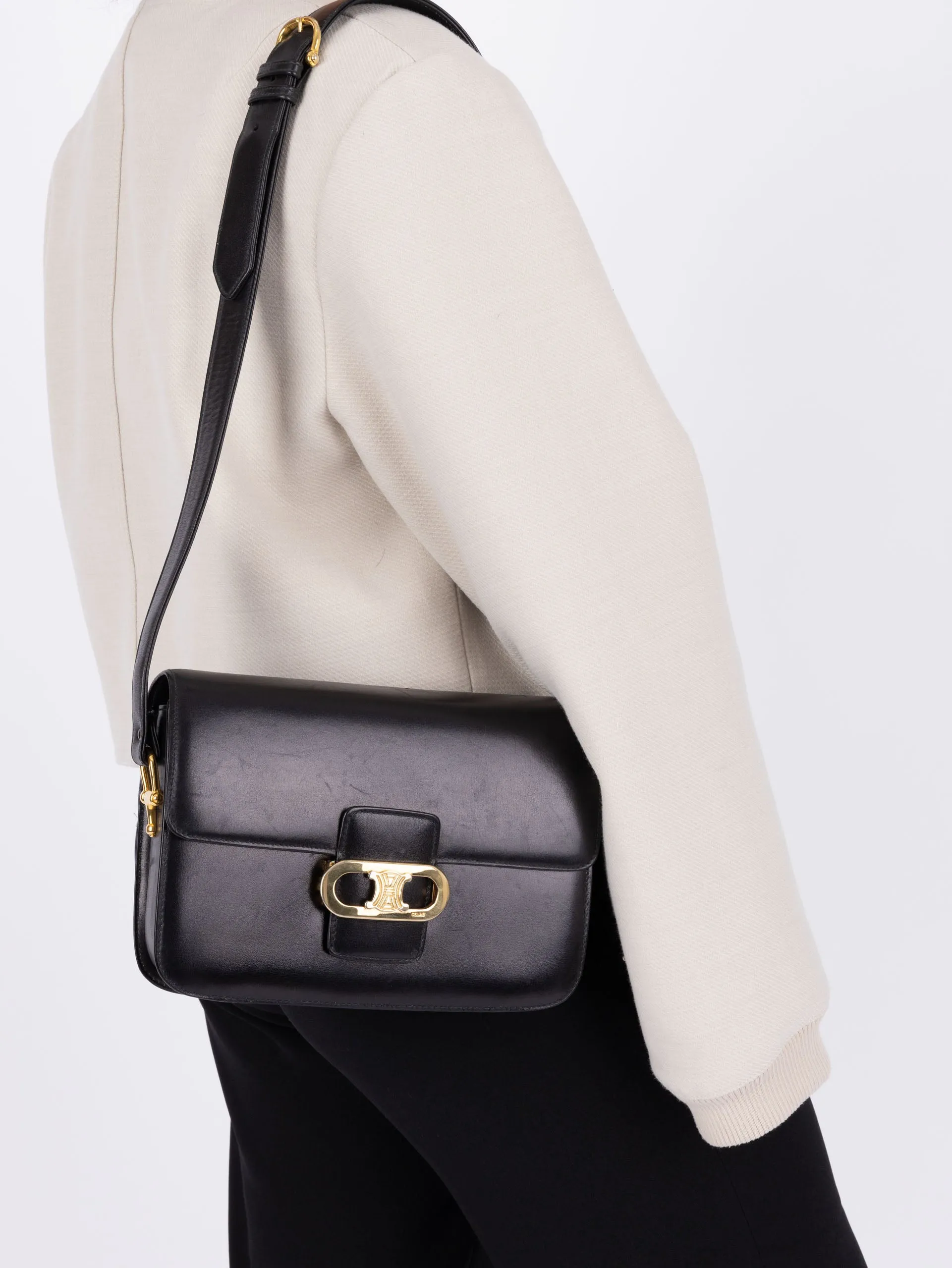 Celine Triomphe Navy Box Calf Shoulder Bag