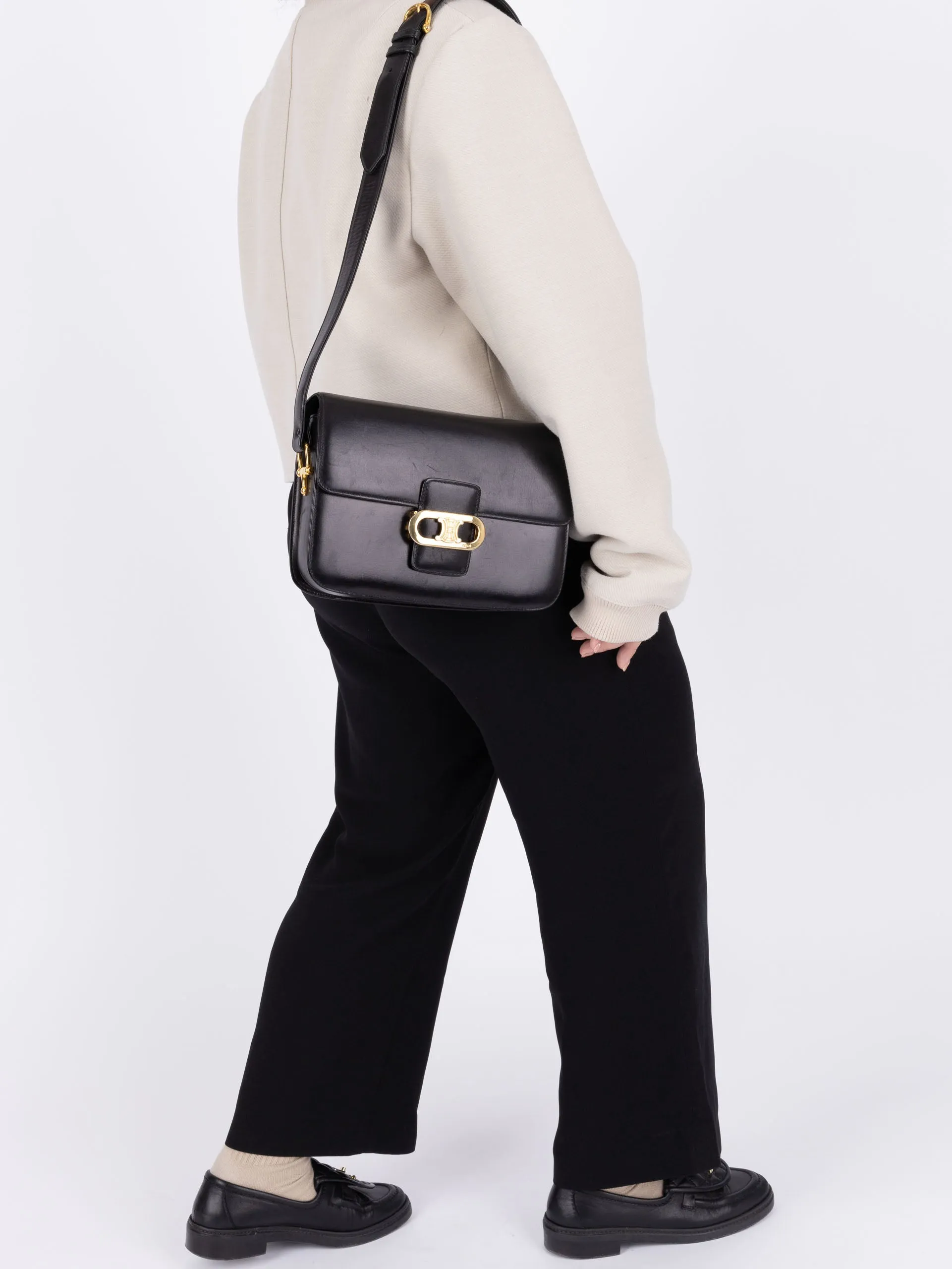Celine Triomphe Navy Box Calf Shoulder Bag