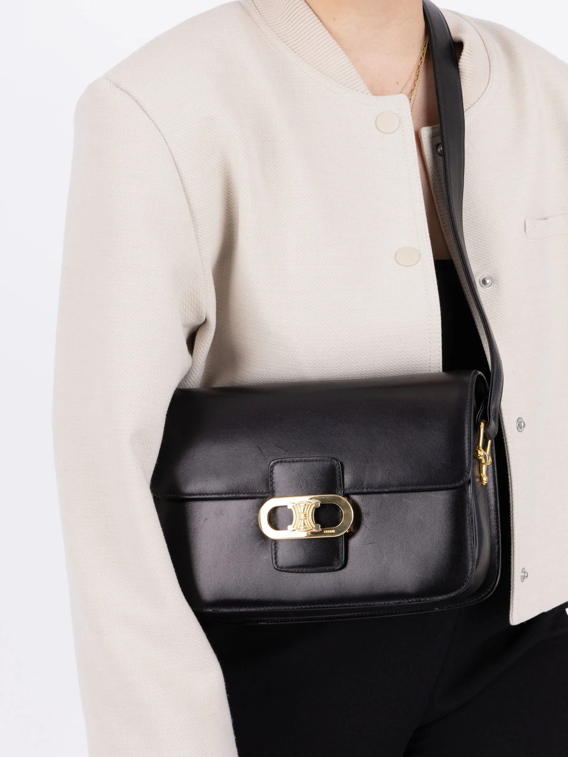 Celine Triomphe Navy Box Calf Shoulder Bag