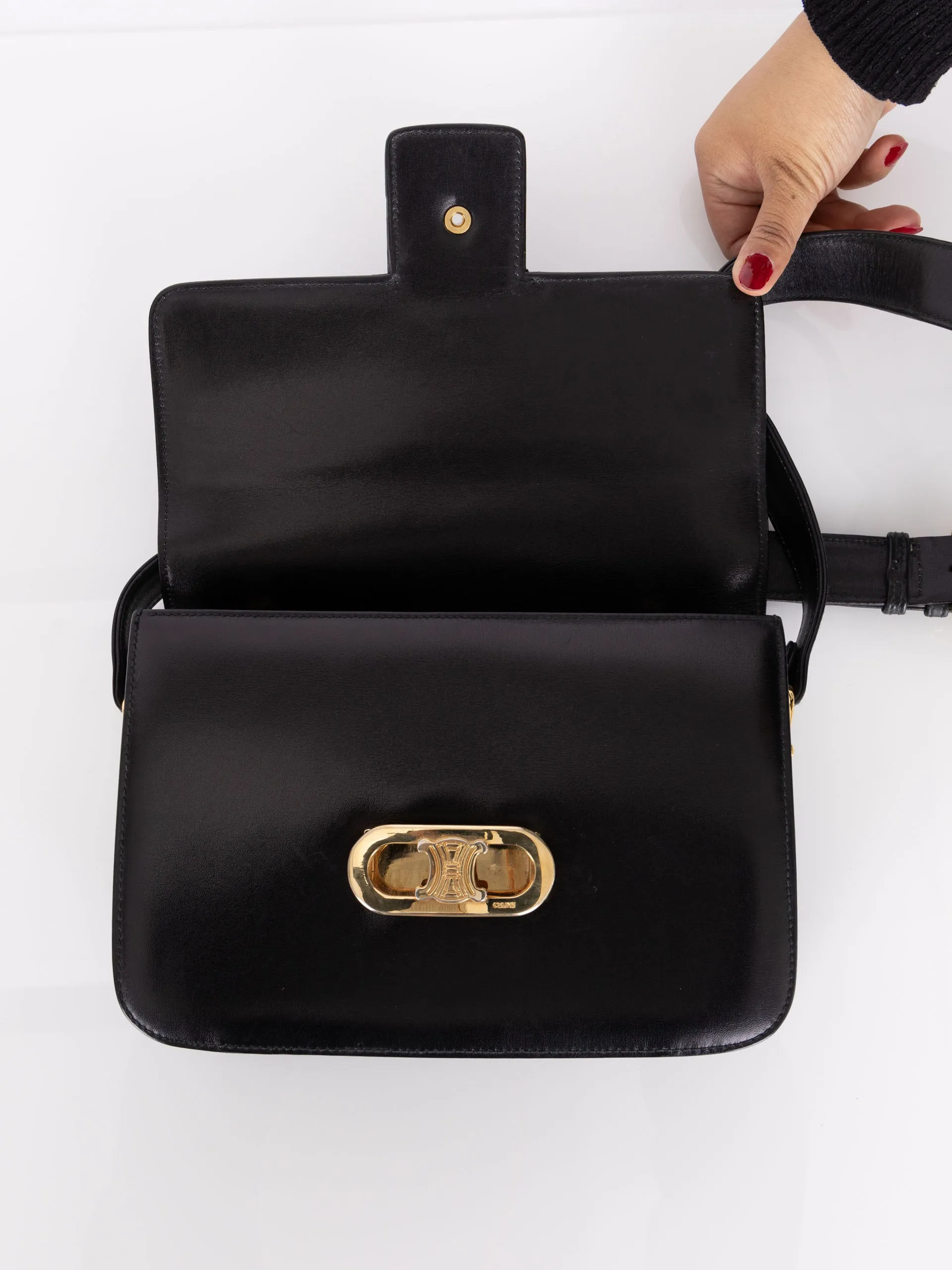 Celine Triomphe Navy Box Calf Shoulder Bag