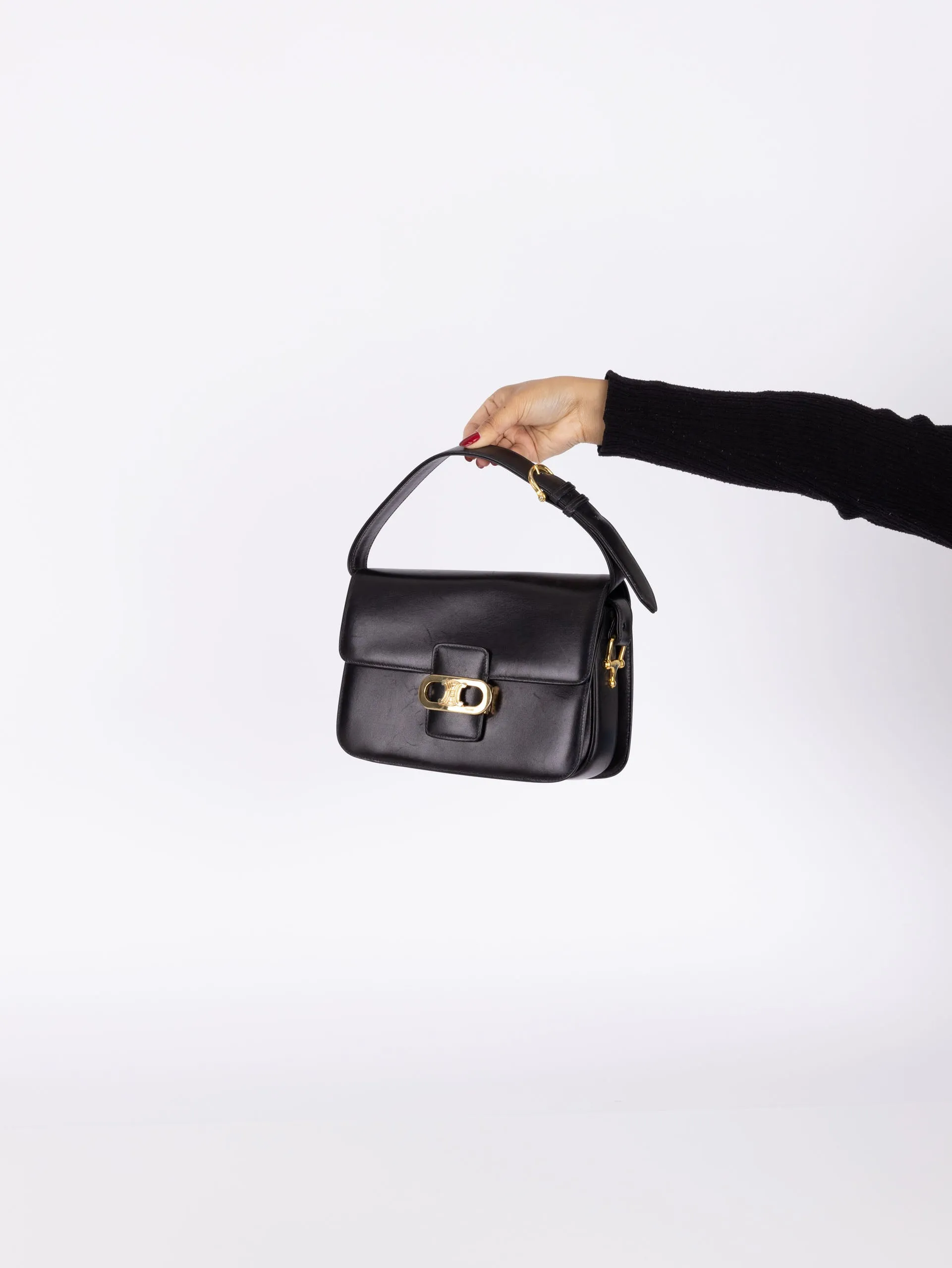 Celine Triomphe Navy Box Calf Shoulder Bag