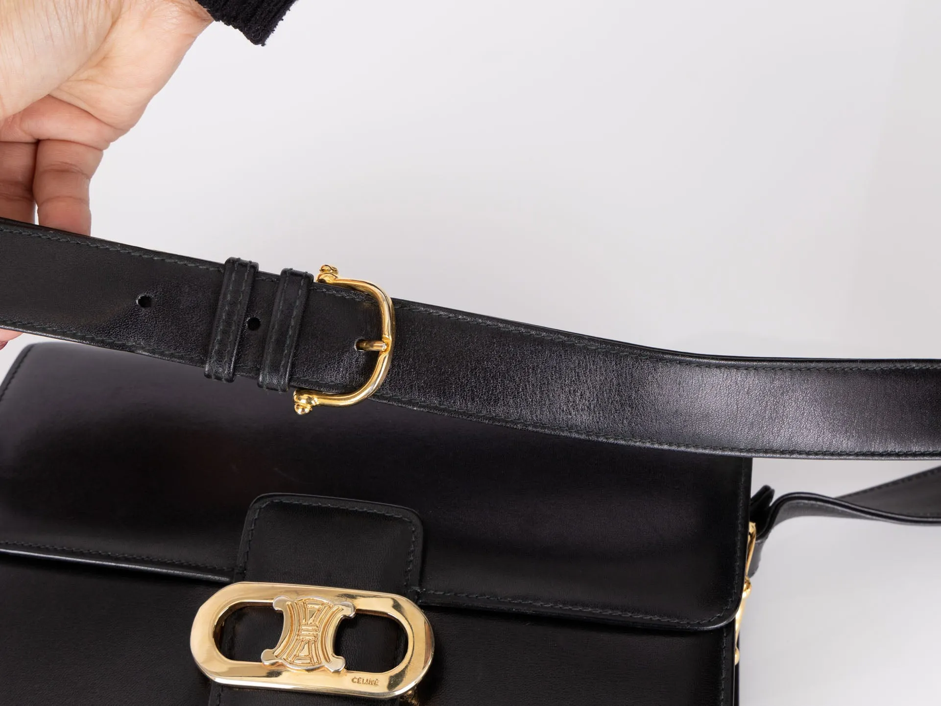 Celine Triomphe Navy Box Calf Shoulder Bag