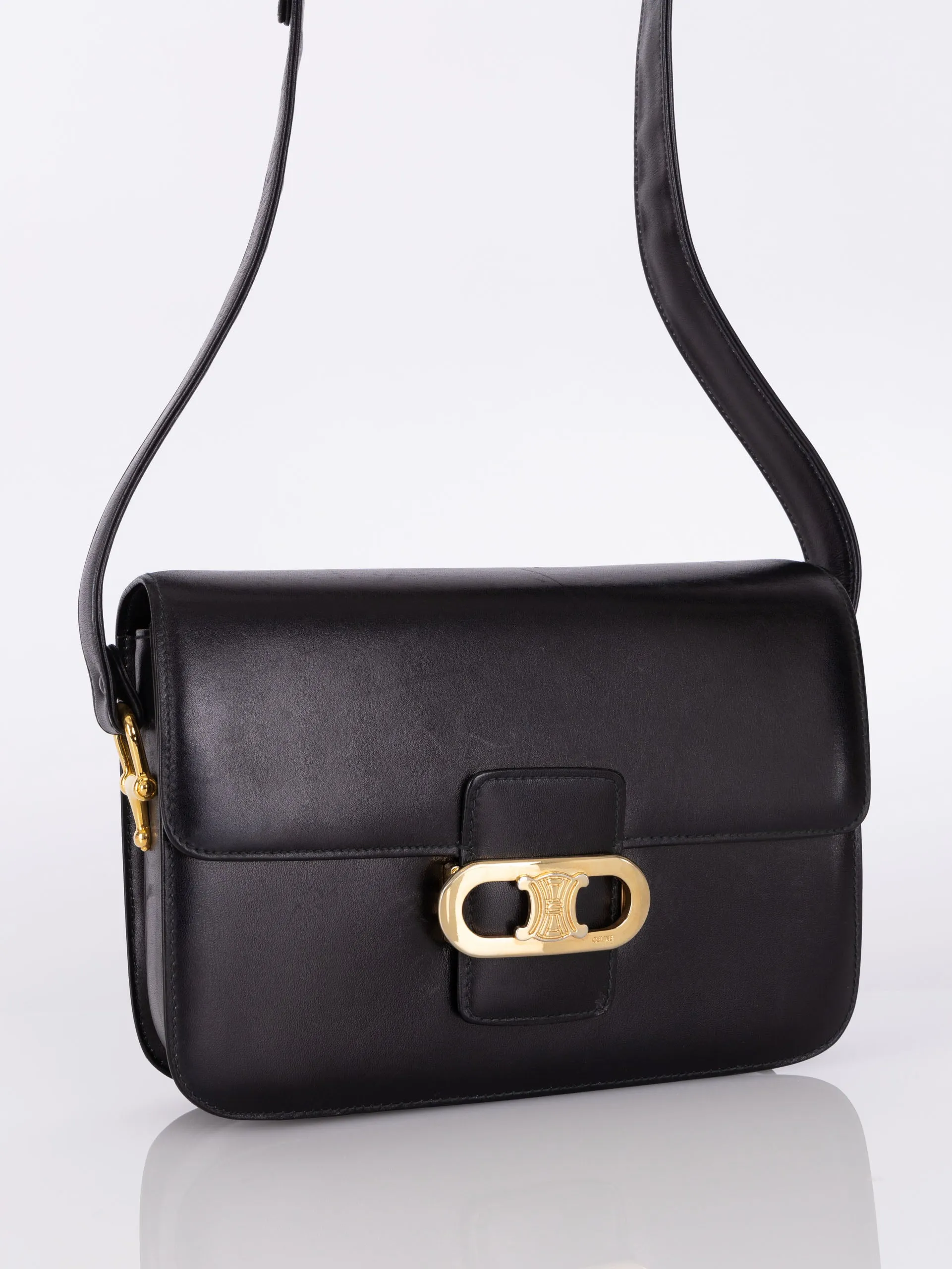 Celine Triomphe Navy Box Calf Shoulder Bag