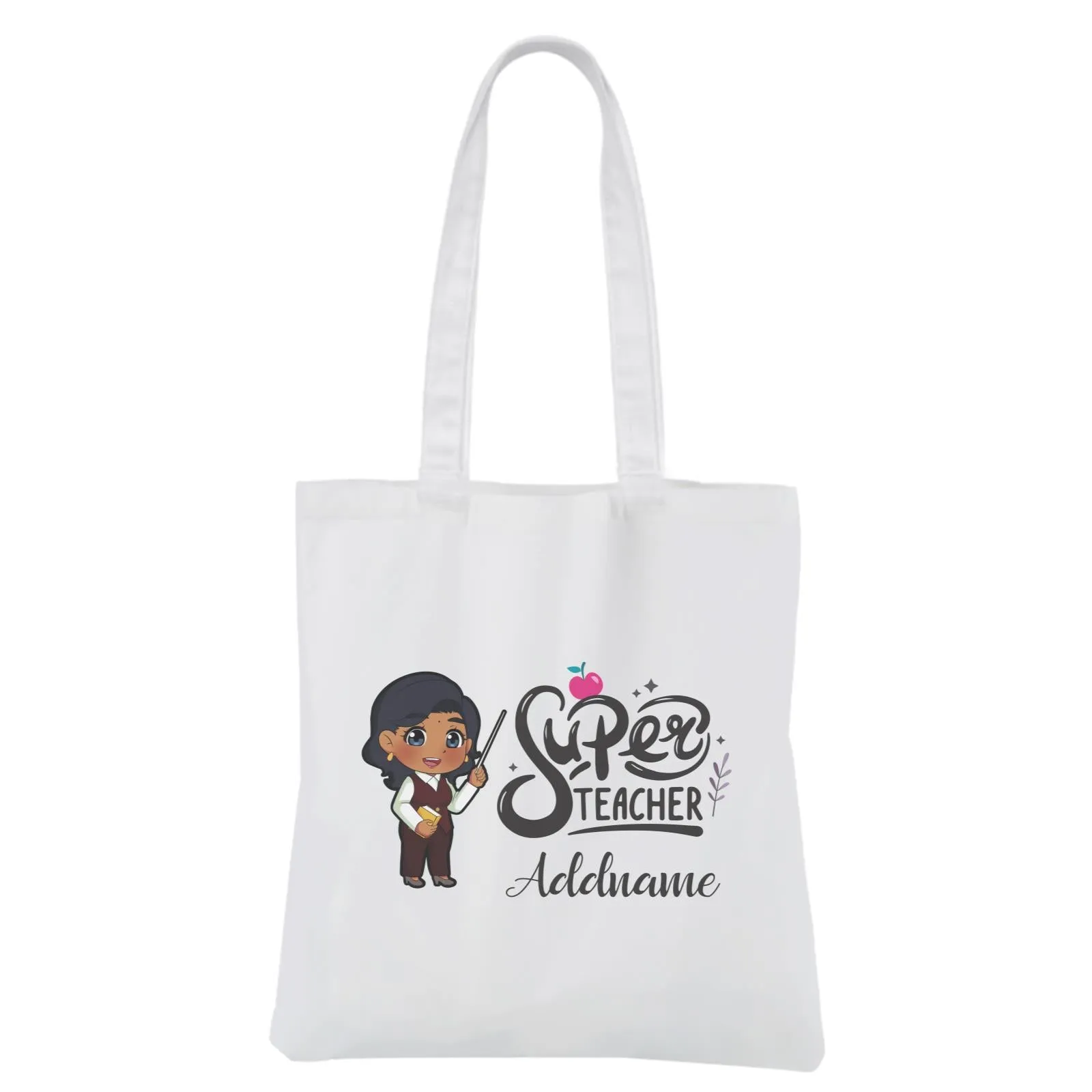 Chibi Super Teacher Indian Female Teacher White Canvas Bag