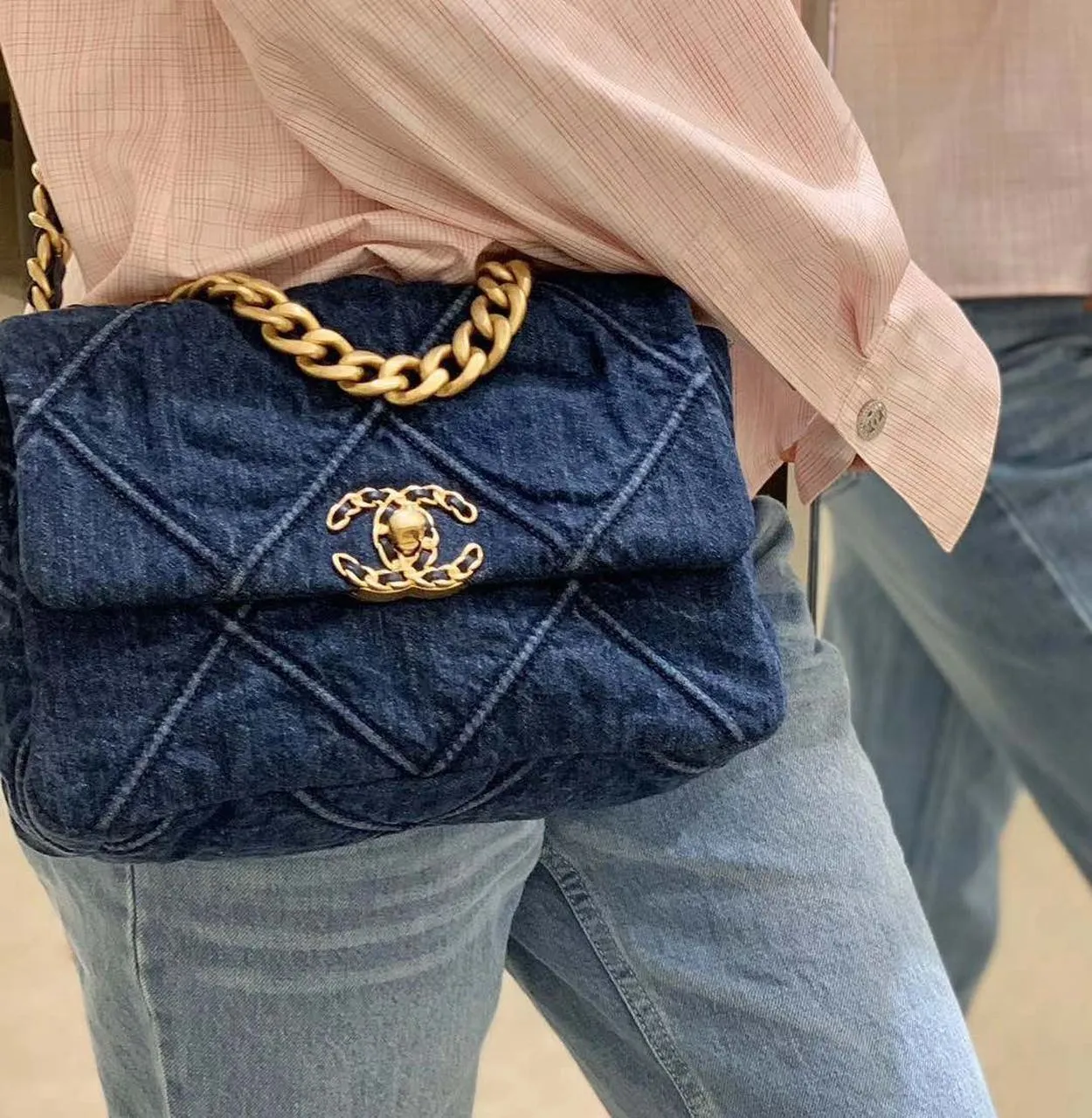 CHL 19 Handbag Denim Blue For Women, Women&#8217;s Flap Bag, Shoulder And Crossbody Bags 10.1in/26cm AS1160 B02876 N6832