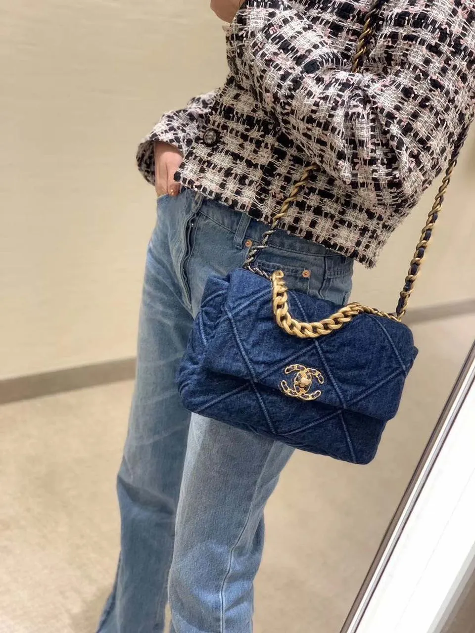 CHL 19 Handbag Denim Blue For Women, Women&#8217;s Flap Bag, Shoulder And Crossbody Bags 10.1in/26cm AS1160 B02876 N6832