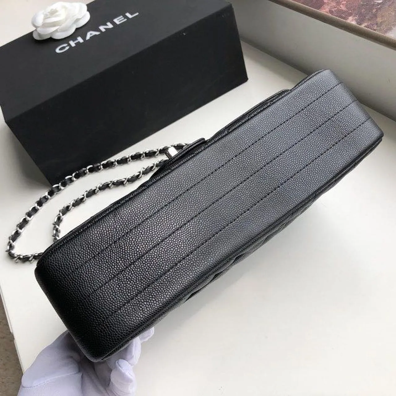 CHL Chevron Classic Handbag Silver Hardware Black For Women, Women&#8217;s Bags, Shoulder And Crossbody Bags 10.2in/26cm