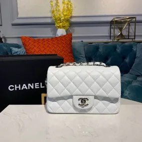 CHLSmall Classic Handbag Silver Hardware White For Women, Women&#8217;s Bags, Shoulder And Crossbody Bags 7.8in/20cm A01113