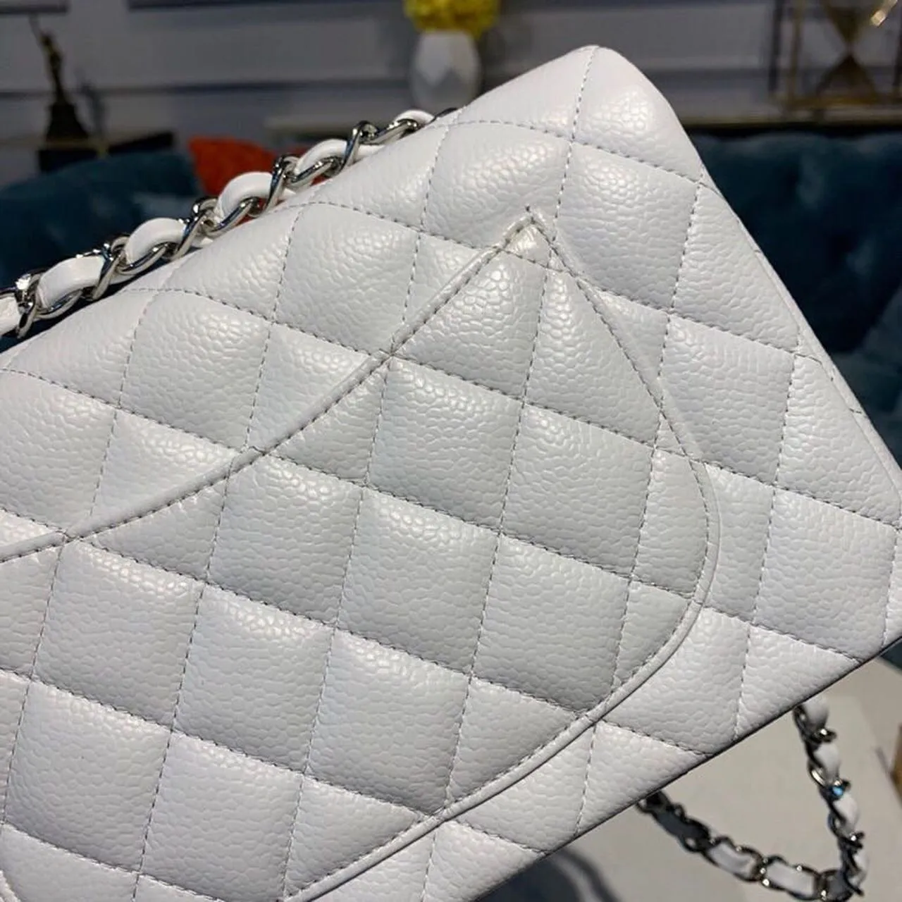 CHLSmall Classic Handbag Silver Hardware White For Women, Women&#8217;s Bags, Shoulder And Crossbody Bags 7.8in/20cm A01113