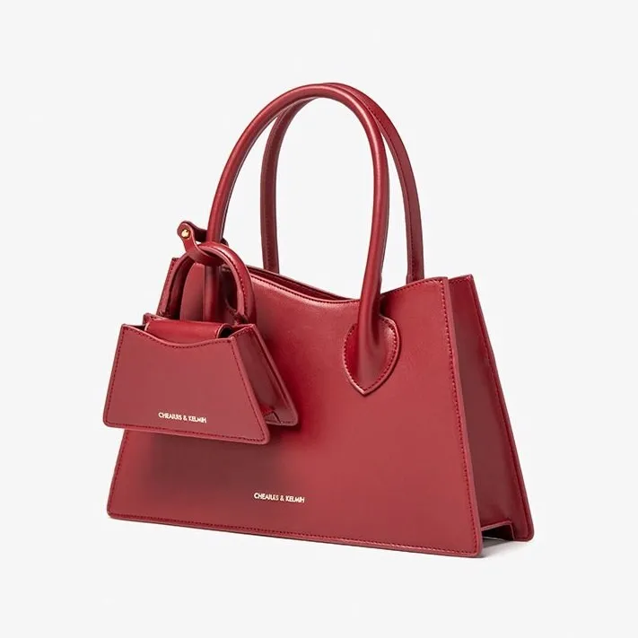 Cute Red Solid Color 2 in 1 Minimalist Luxury Genuine Leather Handheld Handbag for Women   Mini Handbag, Shoulder Bag, Crossbody Bag