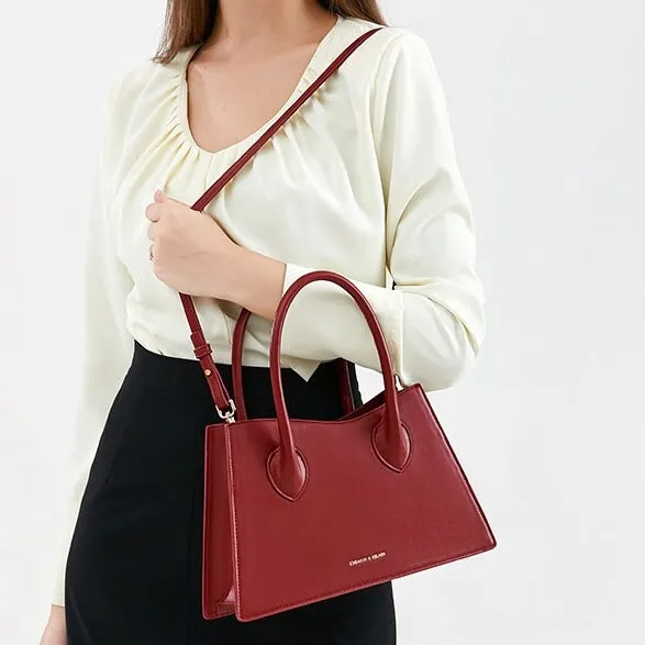 Cute Red Solid Color 2 in 1 Minimalist Luxury Genuine Leather Handheld Handbag for Women   Mini Handbag, Shoulder Bag, Crossbody Bag