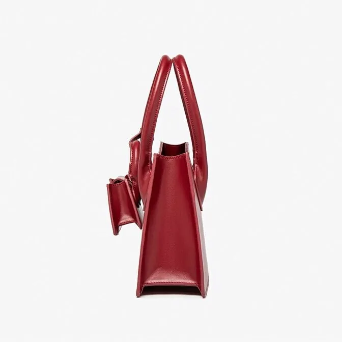 Cute Red Solid Color 2 in 1 Minimalist Luxury Genuine Leather Handheld Handbag for Women   Mini Handbag, Shoulder Bag, Crossbody Bag
