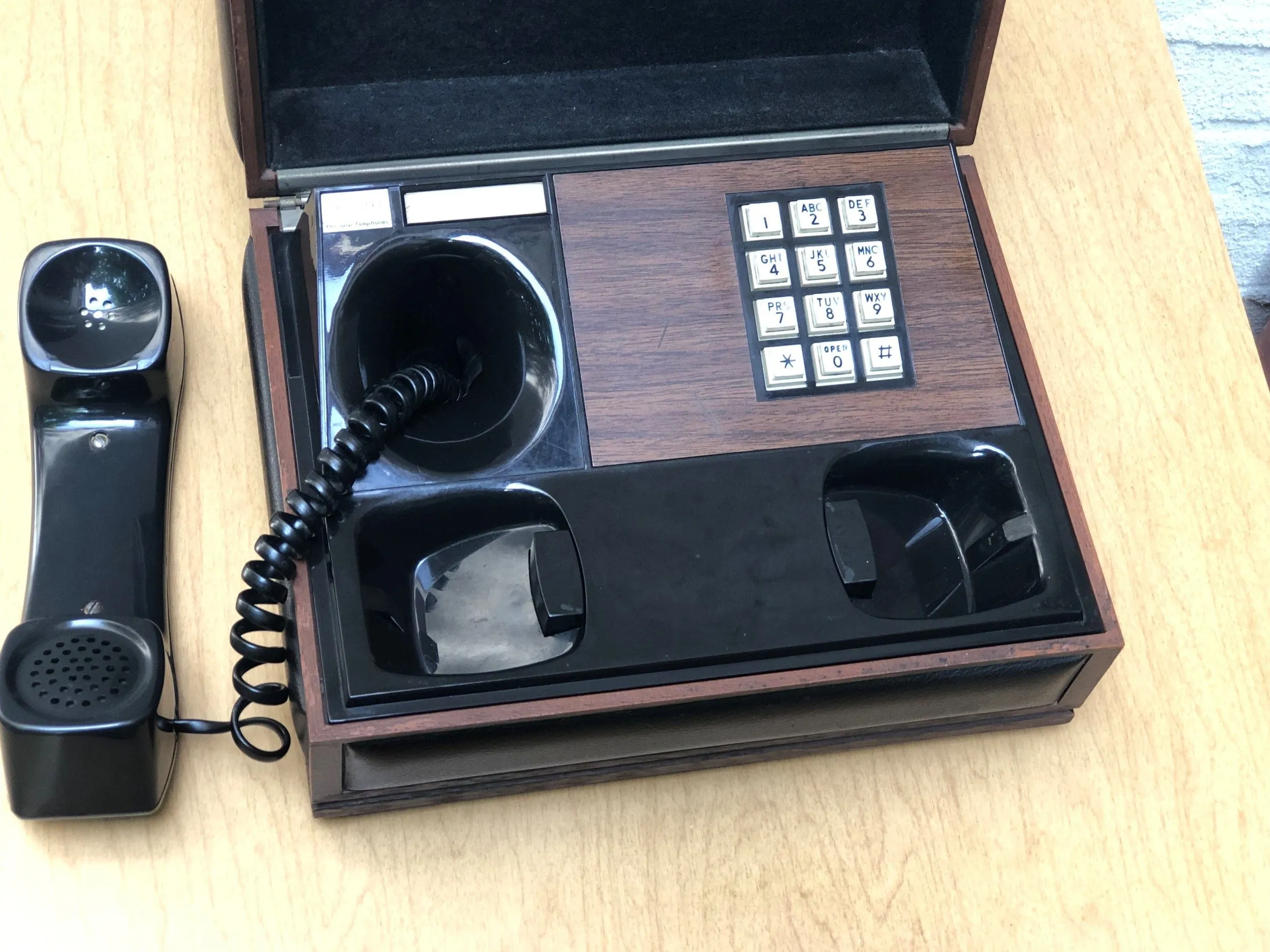 Deco-Tel Executive Box Telephone, Black and Faux Wood