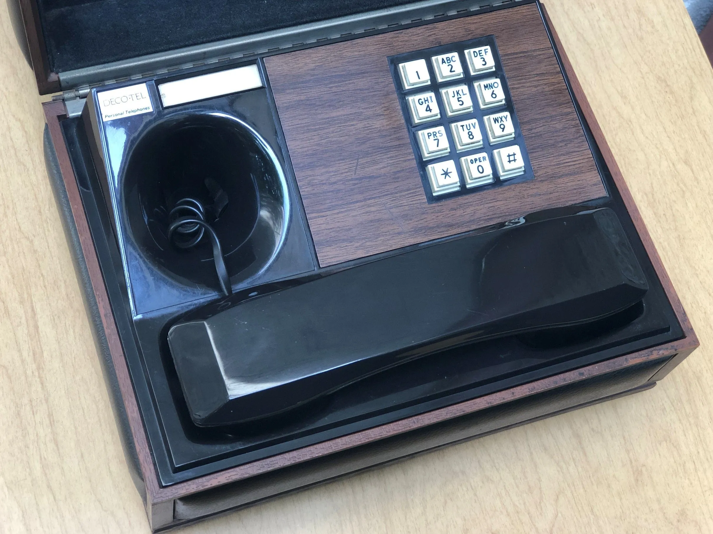 Deco-Tel Executive Box Telephone, Black and Faux Wood