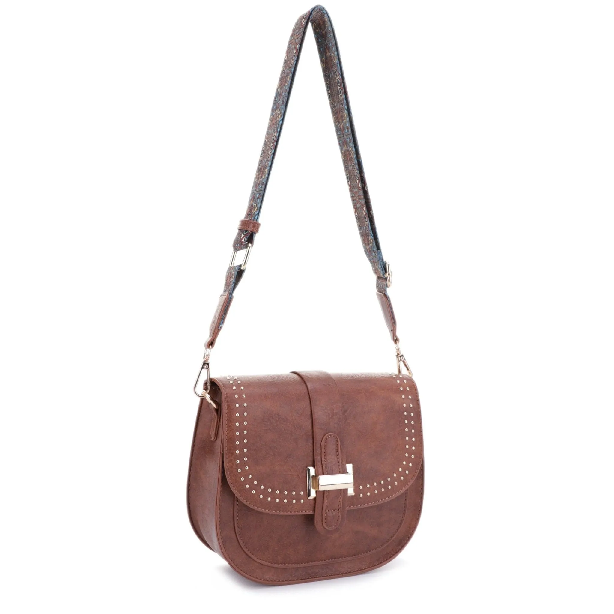 DJ60119 Portia Crossbody With Stud Details and Printed Guitar Strap