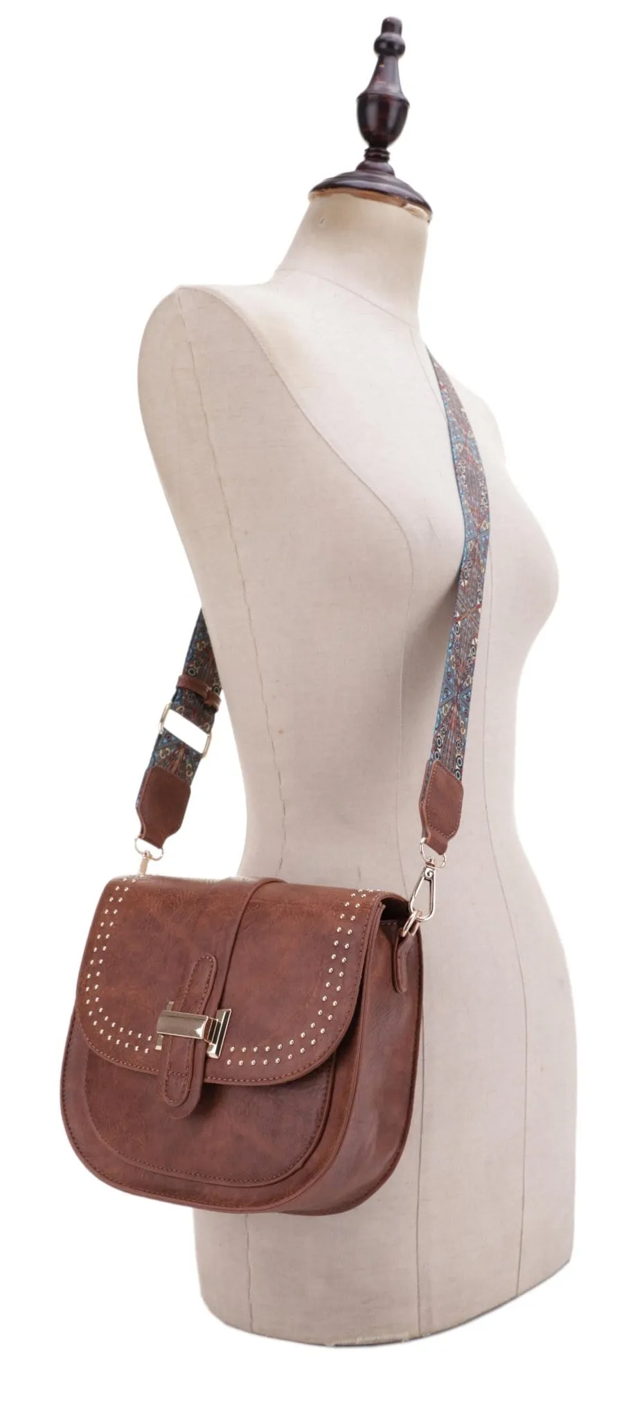 DJ60119 Portia Crossbody With Stud Details and Printed Guitar Strap